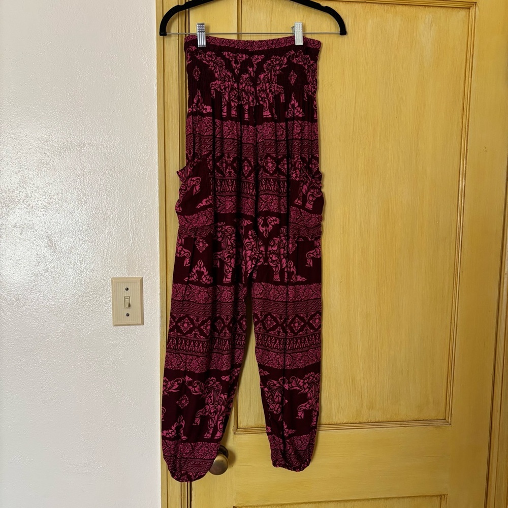 The Elephant Pants printed rayon festival harem pant in wine size medium
